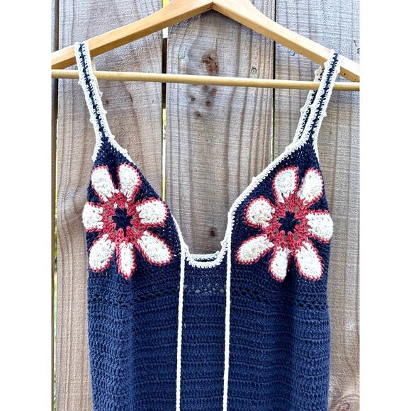 Midnight Daisy Crochet Slip — Festival Dress, Navy Handknit Crochet - Picture 3 of 9